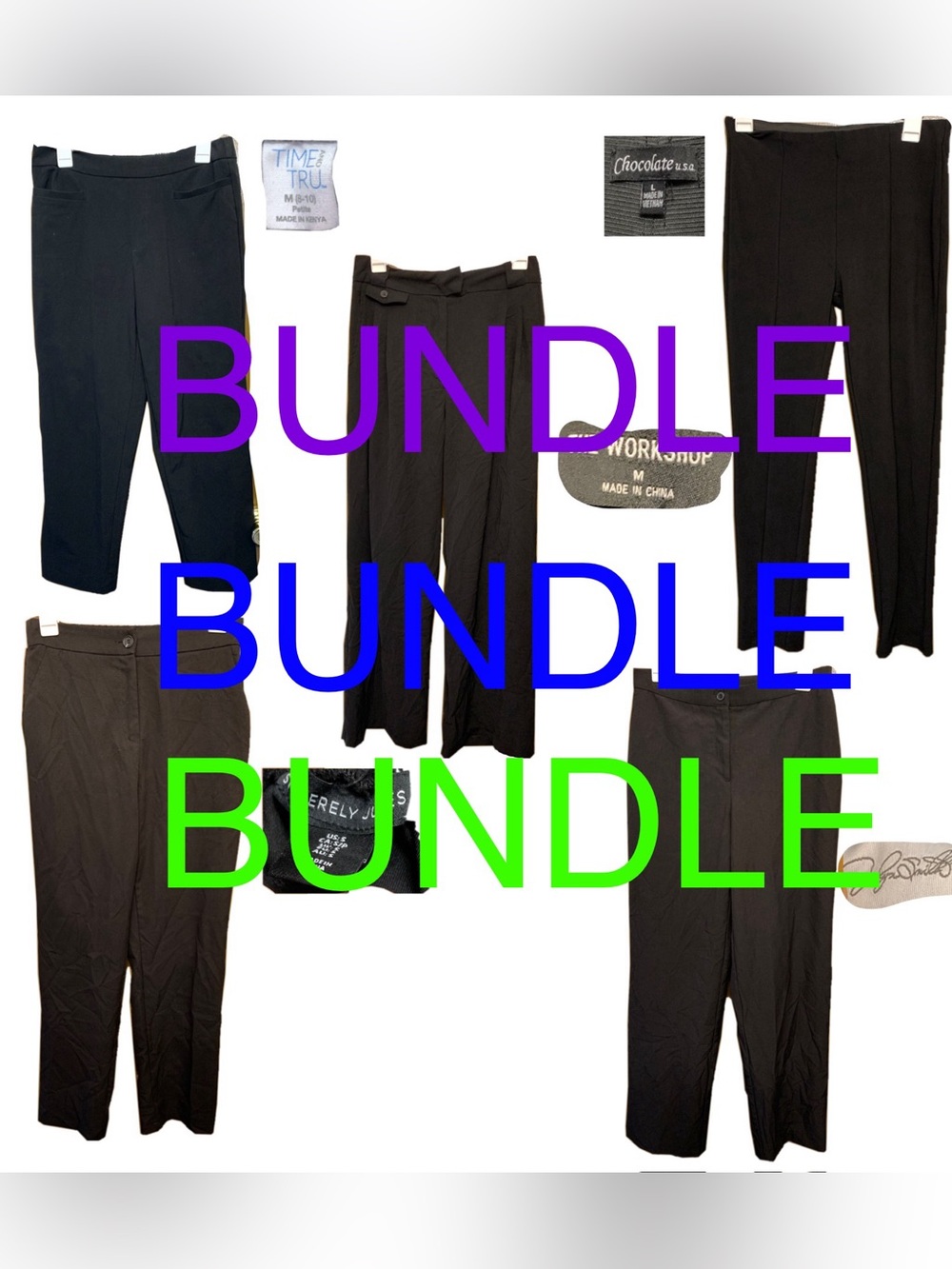 BUNDLE of FIVE: 28-32” waist Women’s Black Work Pants. Server, uniform, slacks.